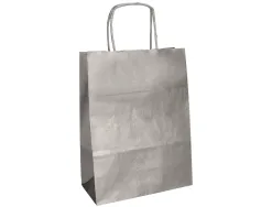 Sac papier q-connect kraft lisse xs anse torsadee 180x240x80mm coloris argent