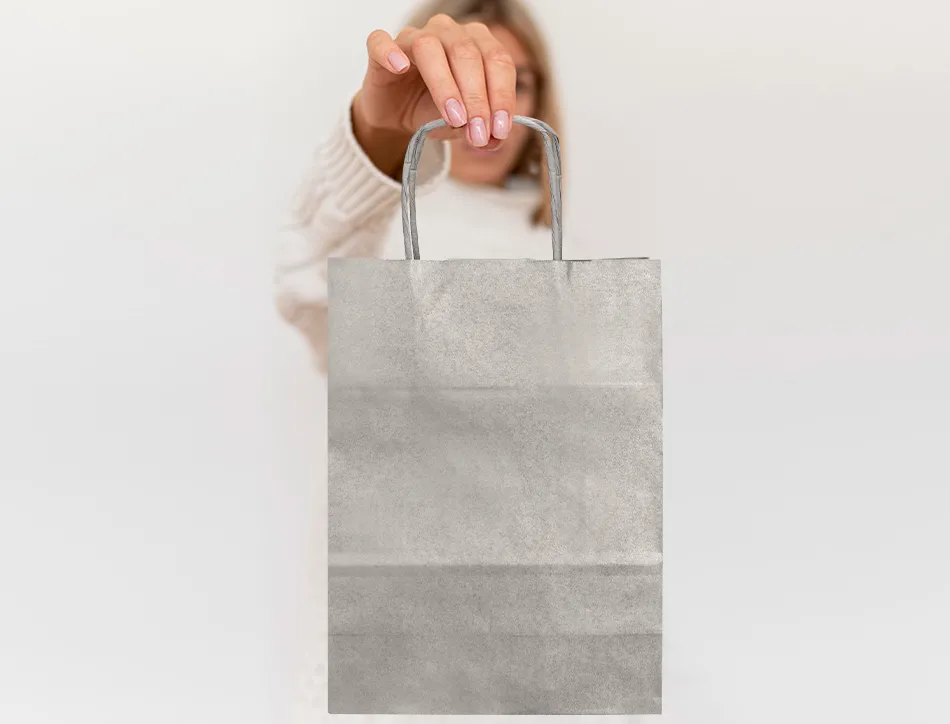 Sac papier q-connect kraft lisse xs anse torsadee 180x240x80mm coloris argent