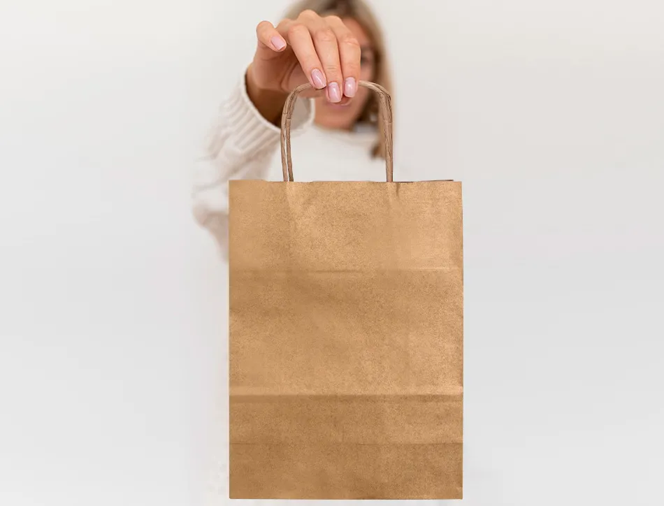 Sac papier q-connect kraft naturel lisse xs anse torsadee 180x240x80mm