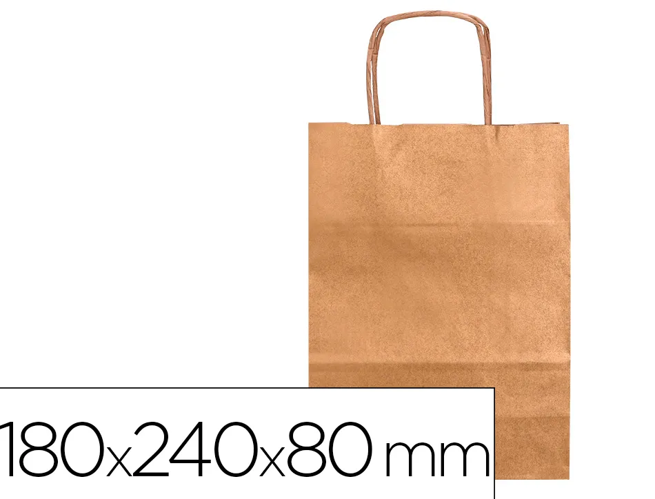 Sac papier q-connect kraft naturel lisse xs anse torsadee 180x240x80mm