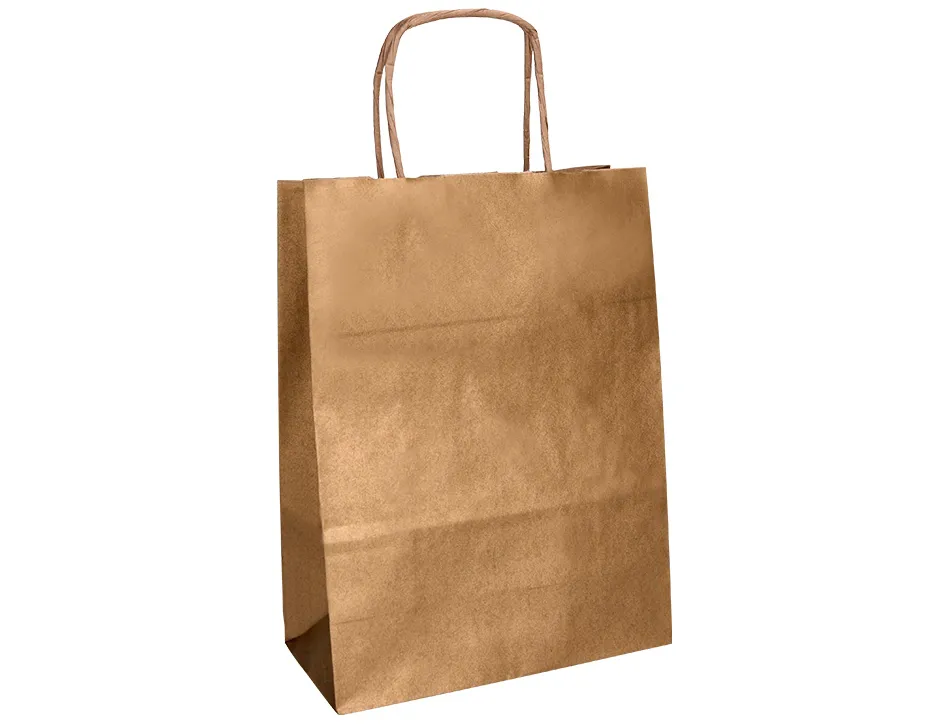Sac papier q-connect kraft naturel lisse xs anse torsadee 180x240x80mm