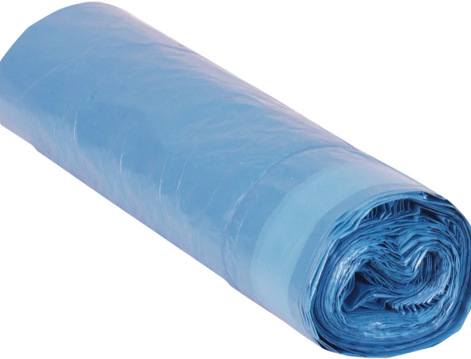 Sac poubelle domestique 55x60cm liens coulissants calibre 120 capacité 23l coloris bleu rouleau 20 unités