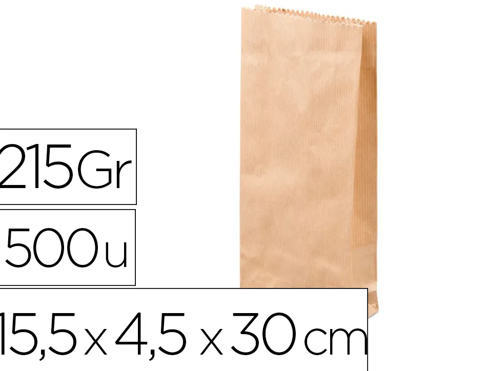 Sachet antalis kraft brun recyclé 215g double épaisseur résistant léger apte contact alimentaire 15,5x4,5x30cm 500u