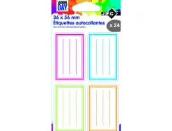 Sachet d etiquettes autocollantes wonday ecoliers 36 x 56 mm 24 unites coloris assortis