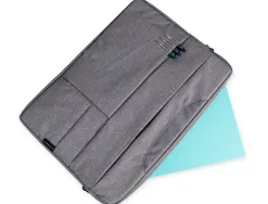 Sacoche ordinateur q-connect poignees amovibles fermeture eclair compartiments exterieurs 39x28x2cm gris clair