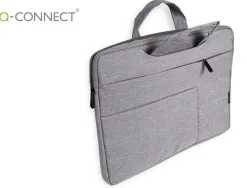 Sacoche ordinateur q-connect poignees amovibles fermeture eclair compartiments exterieurs 39x28x2cm gris clair