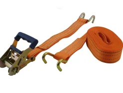 Sangle transport a cliquet viso crochet poids lourd polyethylene resistance 2000kg longueur 8m largeur 5cm orange