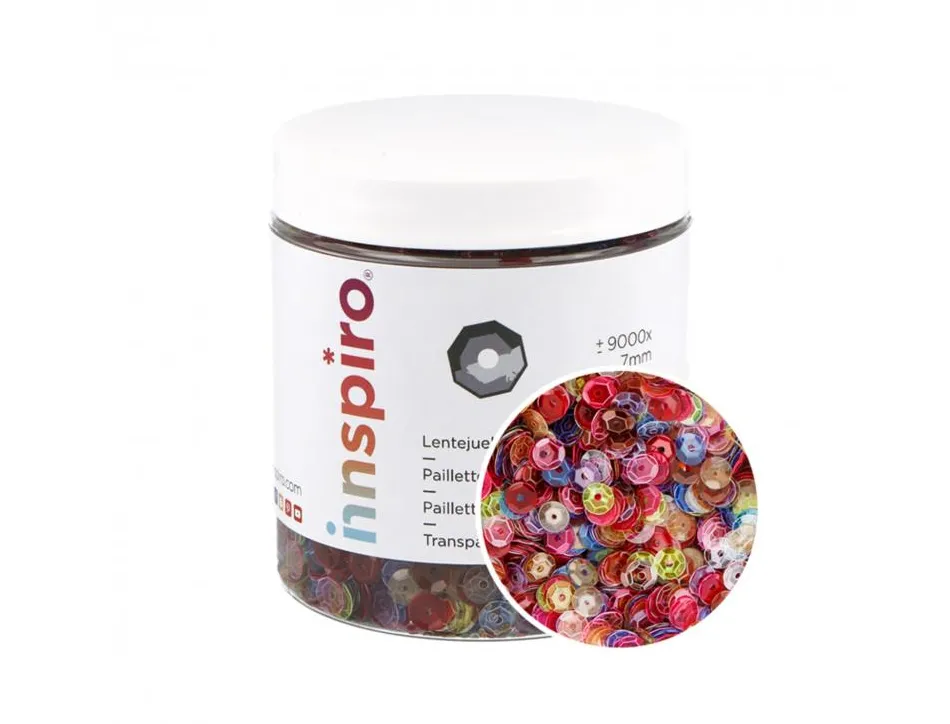 Sequins fontorpin perfores diametre 7mm 7 coloris assortis transparents sachet de 120g