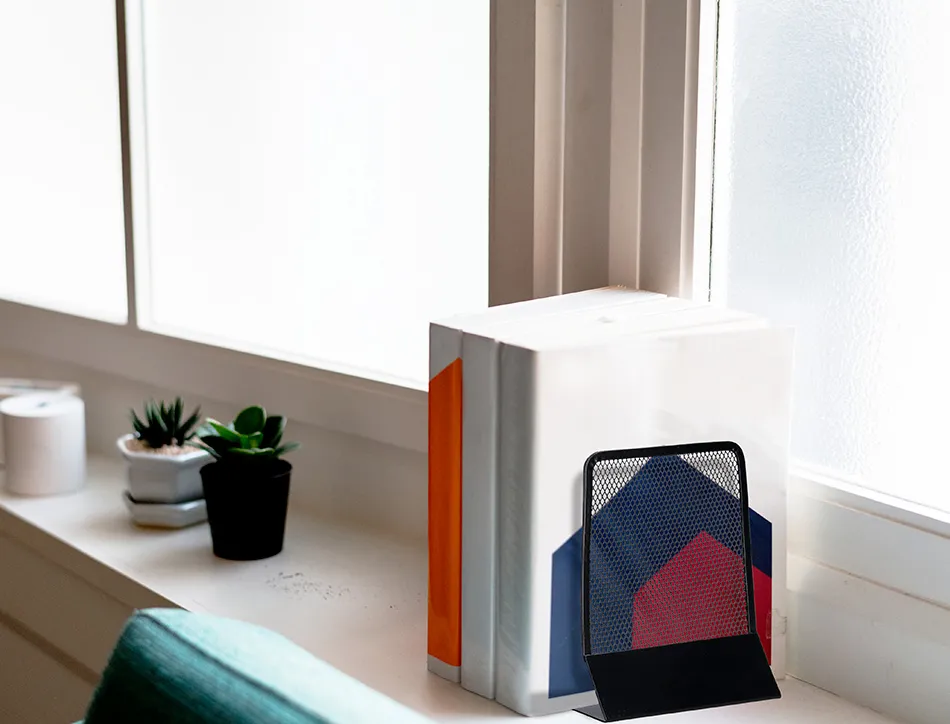 Serre-livres q-connect maille métallique excellent maintient documents jeu de 2 supports 135x152x165mm coloris noir
