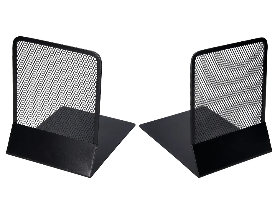 Serre-livres q-connect maille métallique excellent maintient documents jeu de 2 supports 135x152x165mm coloris noir