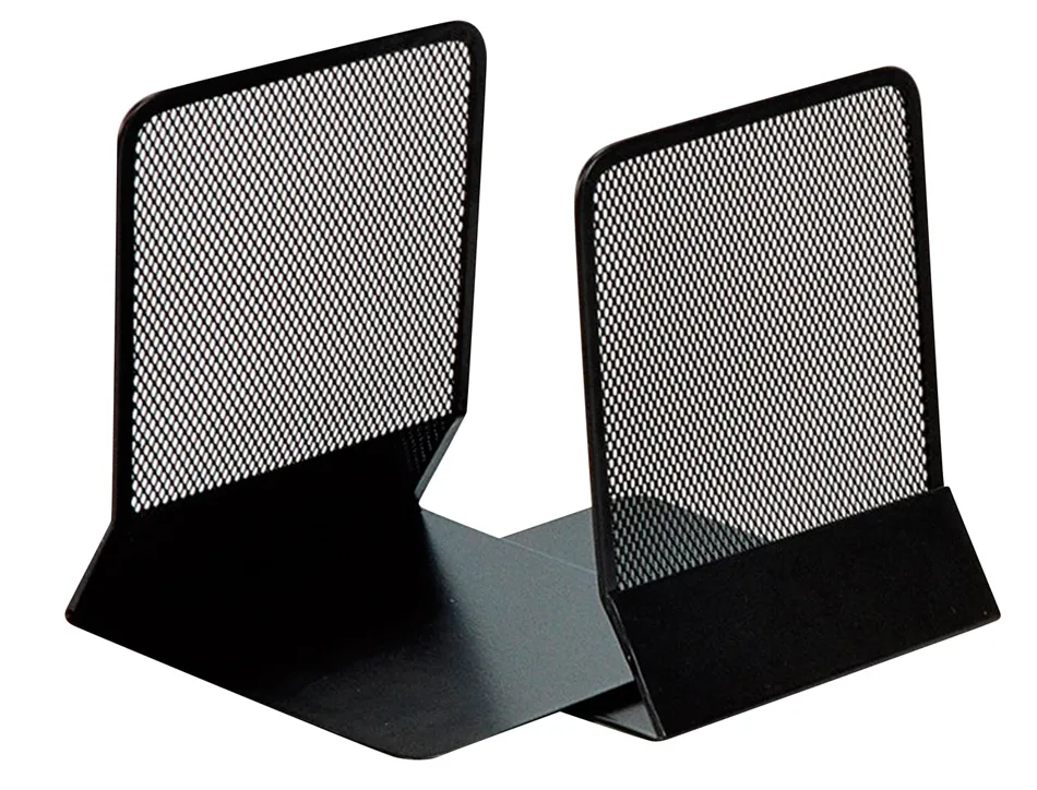Serre-livres q-connect maille métallique excellent maintient documents jeu de 2 supports 135x152x165mm coloris noir