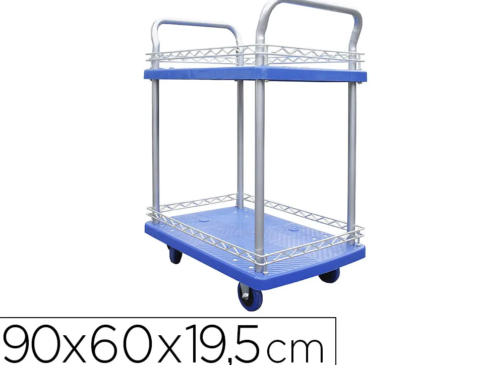 Servante viso premium 2 plateaux polypropylene 72x48cm rebords 2 roues fixes 2 pivotantes charge 150kg