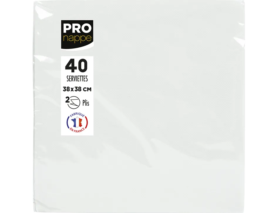 Serviette exacompta micro-gauffre ouate 2 plis 38x38cm coloris blanc paquet 40 unites