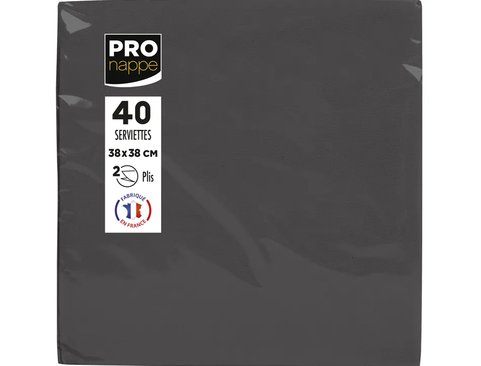 Serviette exacompta micro-gauffre ouate 2 plis 38x38cm coloris noir paquet 40 unites