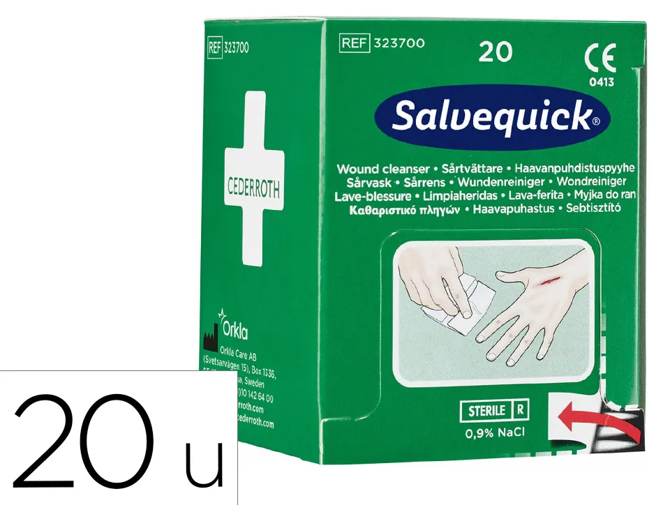 Serviette salvequick sterile nettoyante individuelle paquet 20 unites