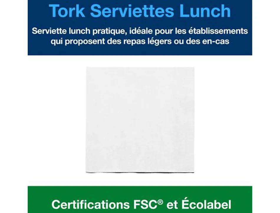Serviettes tork lunchnap blanches 2 plis format 33 x 33 cm paquet 200
