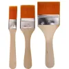 Set 3 brosses synthetiques extra larges manche en bois naturel poils dores largeur 25 50 et 75 mm