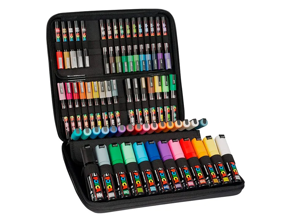 Set de 4 marqueurs posca pointe conique extra fine noir blanc argent or