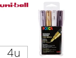 Set de 4 marqueurs posca pointe conique extra fine noir blanc argent or