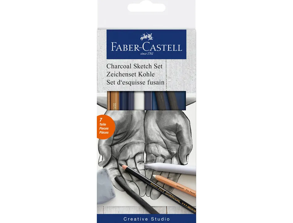 Set esquisse fusain faber castell 4 pitt fusains assortis + 1 crayon pastel + 1 gomme mie + 1 estompe