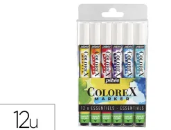Set marqueur pebeo colorex rechargeable base encre aquarelle pointe pinceau 1mm coloris assortis blister 12