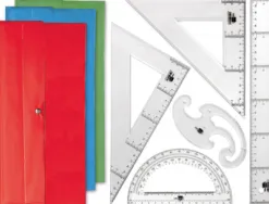 Set traçage liderpapel 5 pièces règle 30cm équerres 45/60 degrés 25cm rapporteur 180 degrés 15cm pistolet transparent