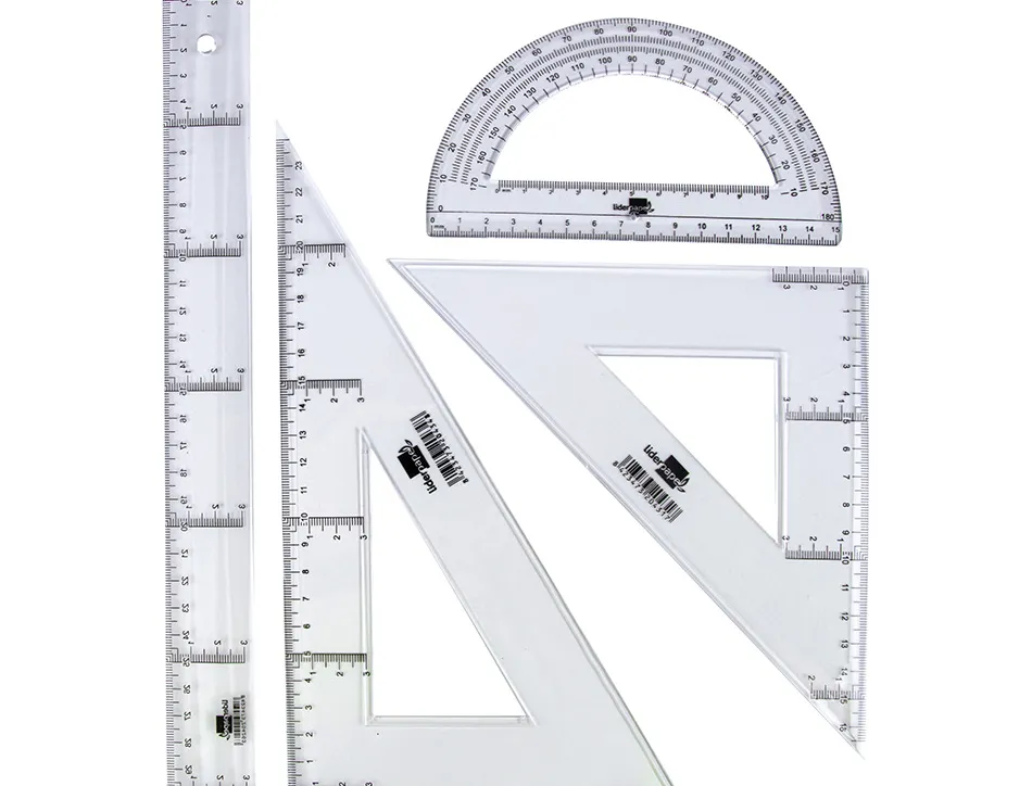 Set traçage liderpapel 4 pièces règle 30cm équerres 45/60 degrés 25cm rapporteur 180 degrés 15cm transparent