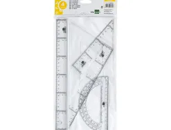Set traçage liderpapel 4 pièces règle 30cm équerres 45/60 degrés 25cm rapporteur 180 degrés 15cm transparent