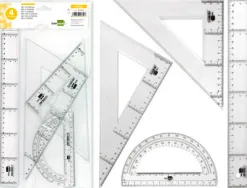 Set traçage liderpapel 4 pièces règle 30cm équerres 45/60 degrés 25cm rapporteur 180 degrés 15cm transparent