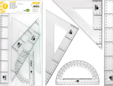 Set traçage liderpapel 4 pièces règle 30cm équerres 45/60 degrés 25cm rapporteur 180 degrés 15cm transparent