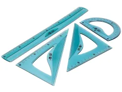 Set traçage liderpapel ecouse 100% plastique pet recycle equerre 20 cm 18 cm regle 30 cm et demi-cercle 10 cm