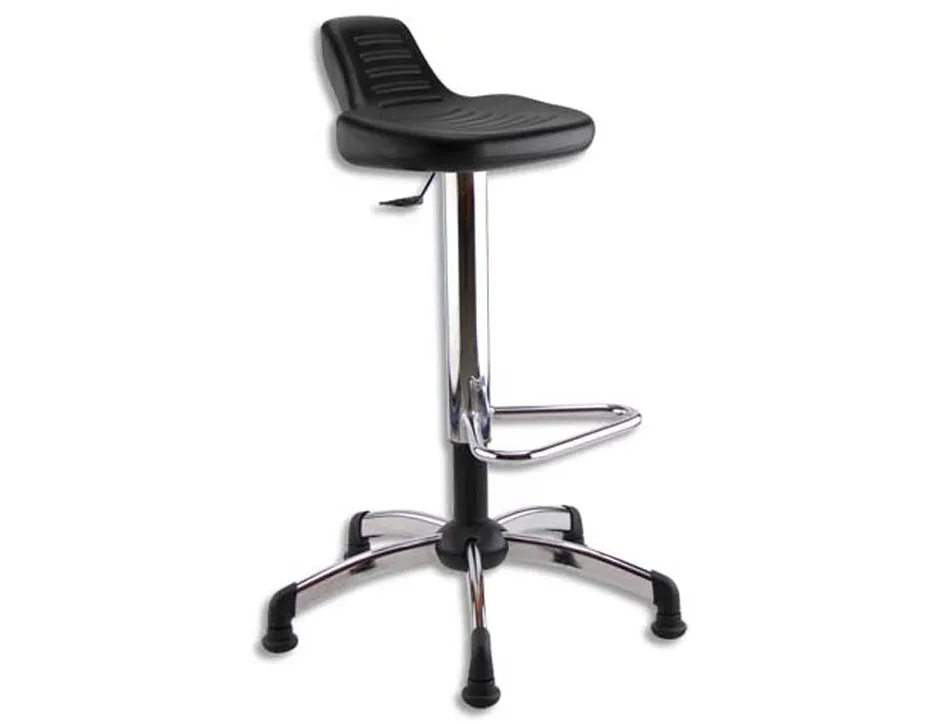 Siege assis debout assise pivotante en pu pietement et repose pieds chrome coloris noir