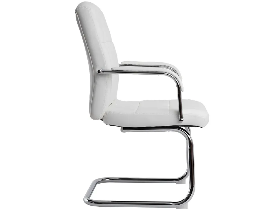 Siege visiteur q-connect piave simili cuir pieds metal chrome hauteur 1050mm largeur 610mm prof 680mm coloris blanc
