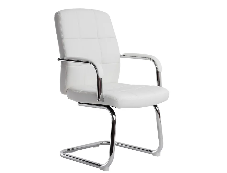 Siege visiteur q-connect piave simili cuir pieds metal chrome hauteur 1050mm largeur 610mm prof 680mm coloris blanc