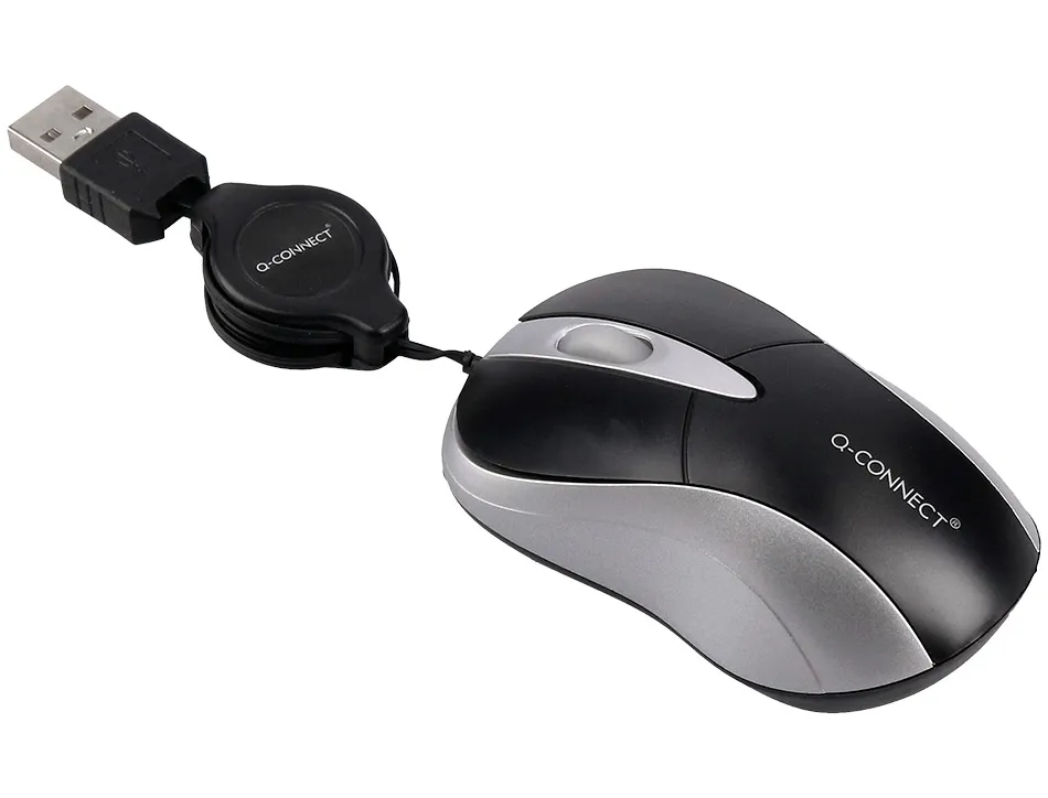 Souris mini q-connect filaire optique 800dpi 3 boutons molette mouvement horizontal vertical usb coloris noir