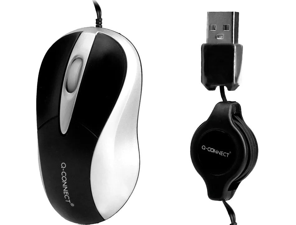 Souris mini q-connect filaire optique 800dpi 3 boutons molette mouvement horizontal vertical usb coloris noir