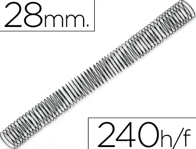 Spirale q-connect métallique relieur pas 5:1 240f calibre 1.2mm diamètre 28mm coloris noir boîte 50 unités