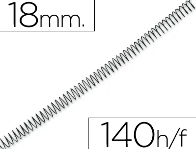 Spirale q-connect métallique relieur pas 5:1 140f calibre 1.2mm diamètre 18mm coloris noir boîte 100 unités