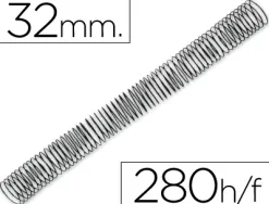 Spirale q-connect métallique relieur pas 5:1 280f calibre 1.2mm diamètre 32mm coloris noir boîte 50 unités