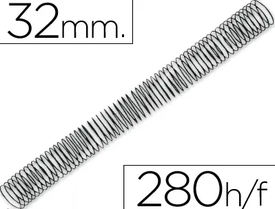 Spirale q-connect métallique relieur pas 5:1 280f calibre 1.2mm diamètre 32mm coloris noir boîte 50 unités