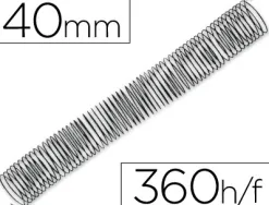 Spirale q-connect métallique relieur pas 4:1 360f calibre 1.2mm diamètre 40mm coloris noir boîte 25 unités