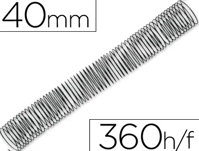Spirale q-connect métallique relieur pas 4:1 360f calibre 1.2mm diamètre 40mm coloris noir boîte 25 unités