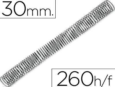 Spirale q-connect métallique relieur pas 5:1 260f calibre 1.2mm diamètre 30mm coloris noir boîte 50 unités