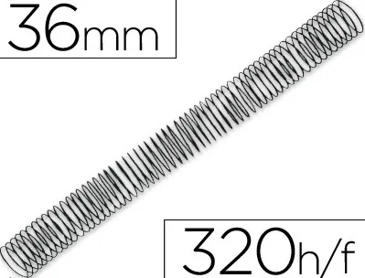 Spirale q-connect métallique relieur pas 4:1 320f calibre 1.2mm diamètre 36mm coloris noir boîte 25 unités