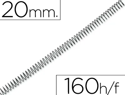 Spirale q-connect métallique relieur pas 4:1 160f calibre 1.2mm diamètre 20mm coloris noir boîte 100 unités