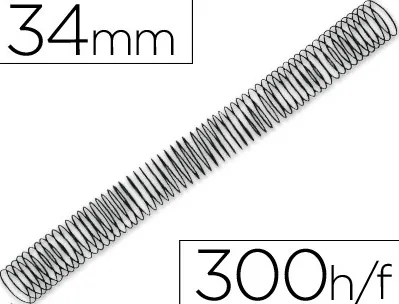 Spirale q-connect métallique relieur pas 4:1 300f calibre 1.2mm diamètre 34mm coloris noir boîte 25 unités