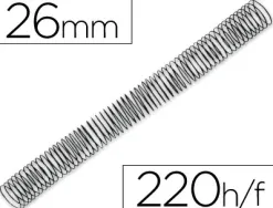 Spirale q-connect métallique relieur pas 4:1 220f calibre 1.2mm diamètre 26mm coloris noir boîte 100 unités