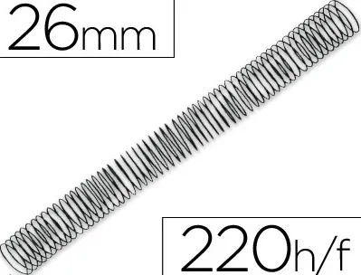 Spirale q-connect métallique relieur pas 4:1 220f calibre 1.2mm diamètre 26mm coloris noir boîte 100 unités