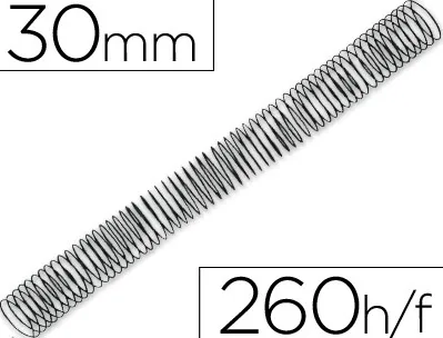 Spirale q-connect métallique relieur pas 4:1 260f calibre 1.2mm diamètre 30mm coloris noir boîte 50 unités