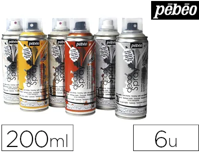 Spray pébéo décospray peinture acrylique indélébile utilisation intérieur extérieur coloris assortis set 6 unités 200ml